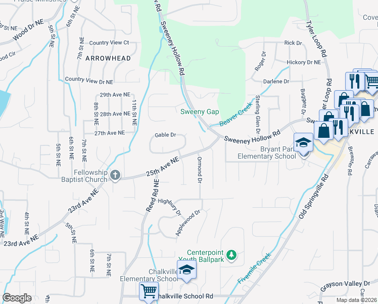 map of restaurants, bars, coffee shops, grocery stores, and more near 940 25th Avenue Northeast in Center Point