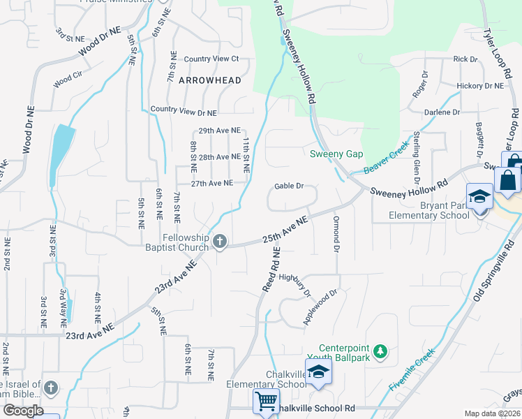 map of restaurants, bars, coffee shops, grocery stores, and more near 741 Gable Drive in Center Point