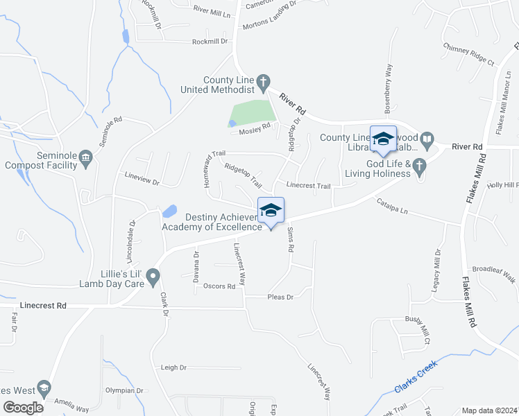 map of restaurants, bars, coffee shops, grocery stores, and more near 3303 Homeward Trail in Ellenwood
