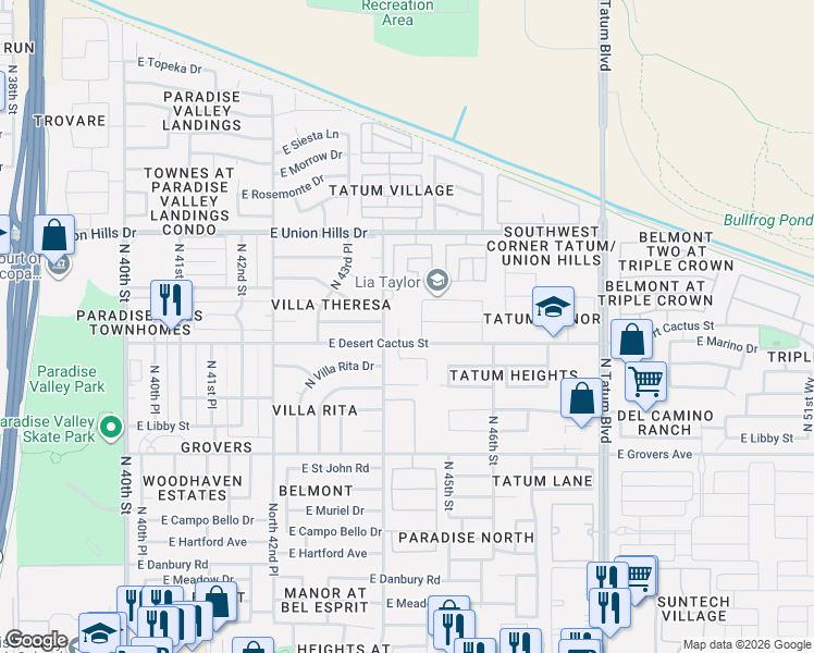 map of restaurants, bars, coffee shops, grocery stores, and more near 18211 North 44th Place in Phoenix