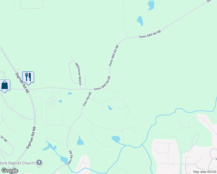 map of restaurants, bars, coffee shops, grocery stores, and more near 2450 Gees Mill Road Northeast in Conyers