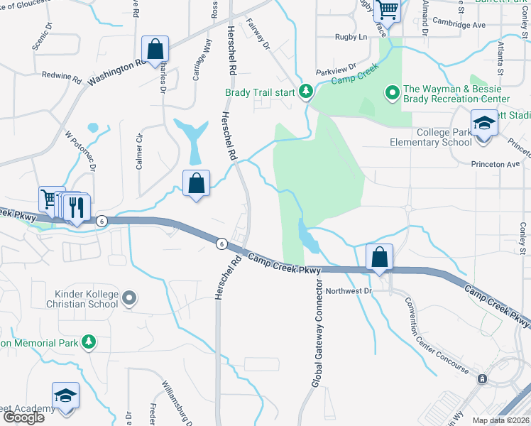 map of restaurants, bars, coffee shops, grocery stores, and more near 3800 Herschel Road in Atlanta