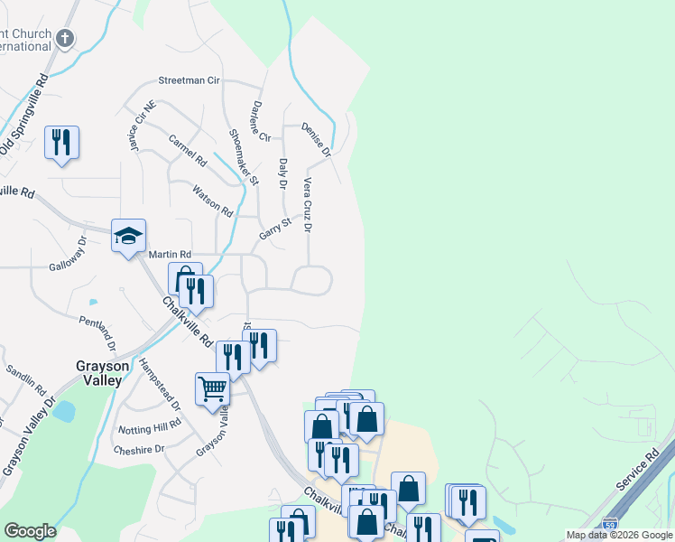 map of restaurants, bars, coffee shops, grocery stores, and more near 2669 Laburnum Drive in Birmingham