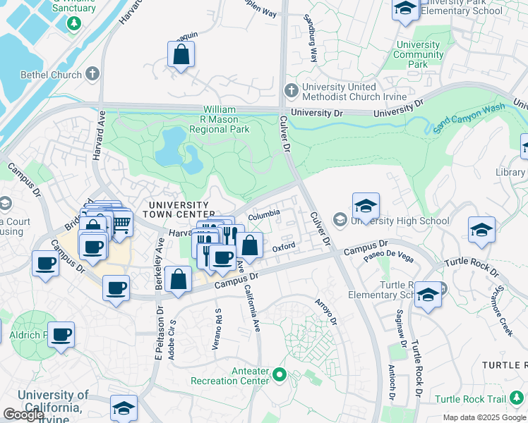 map of restaurants, bars, coffee shops, grocery stores, and more near 66 Georgetown in Irvine
