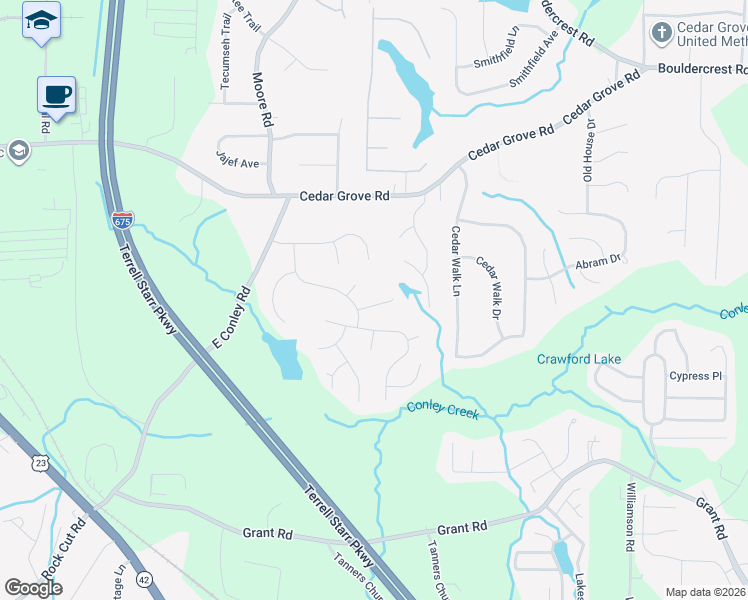 map of restaurants, bars, coffee shops, grocery stores, and more near 1880 Jamaitis Way in Conley