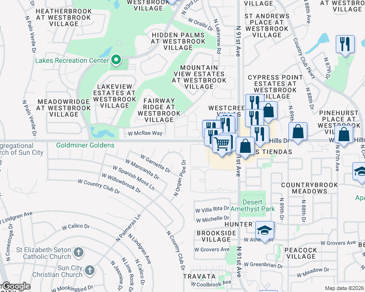 map of restaurants, bars, coffee shops, grocery stores, and more near 18422 North Scenic Court in Peoria