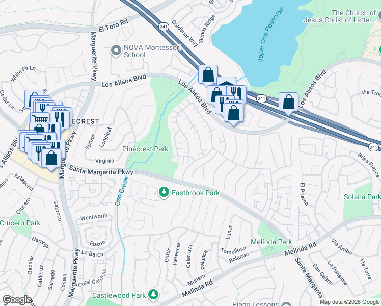 map of restaurants, bars, coffee shops, grocery stores, and more near 21312 Cancun in Mission Viejo