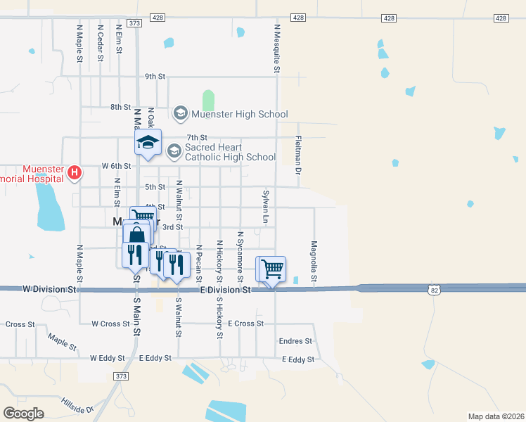 map of restaurants, bars, coffee shops, grocery stores, and more near in Muenster