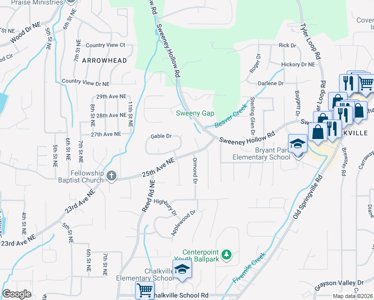 map of restaurants, bars, coffee shops, grocery stores, and more near 940 25th Avenue Northeast in Center Point