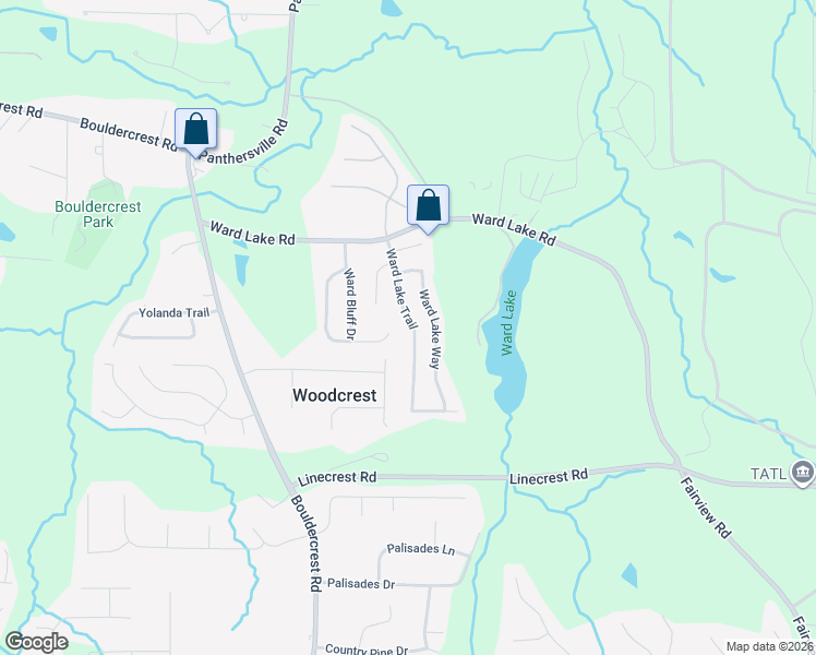 map of restaurants, bars, coffee shops, grocery stores, and more near 4050 Ward Lake Trail in Ellenwood