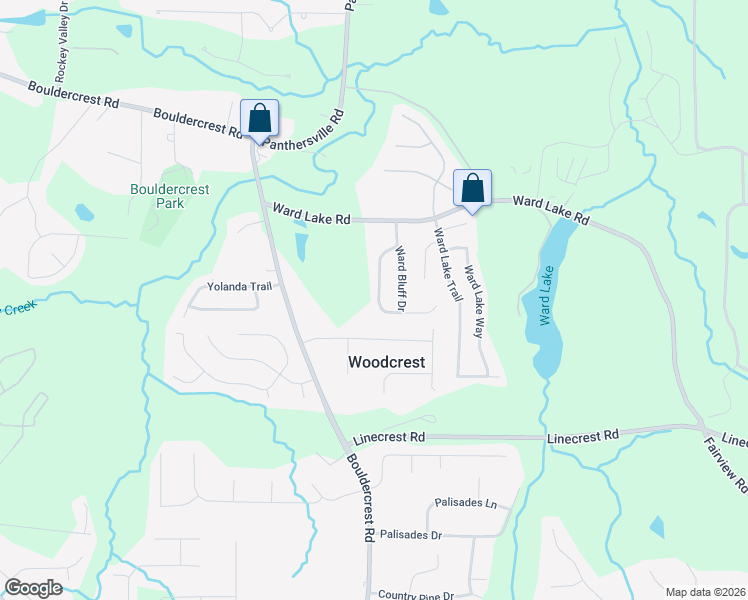 map of restaurants, bars, coffee shops, grocery stores, and more near 4325 Ward Bluff Court in Ellenwood