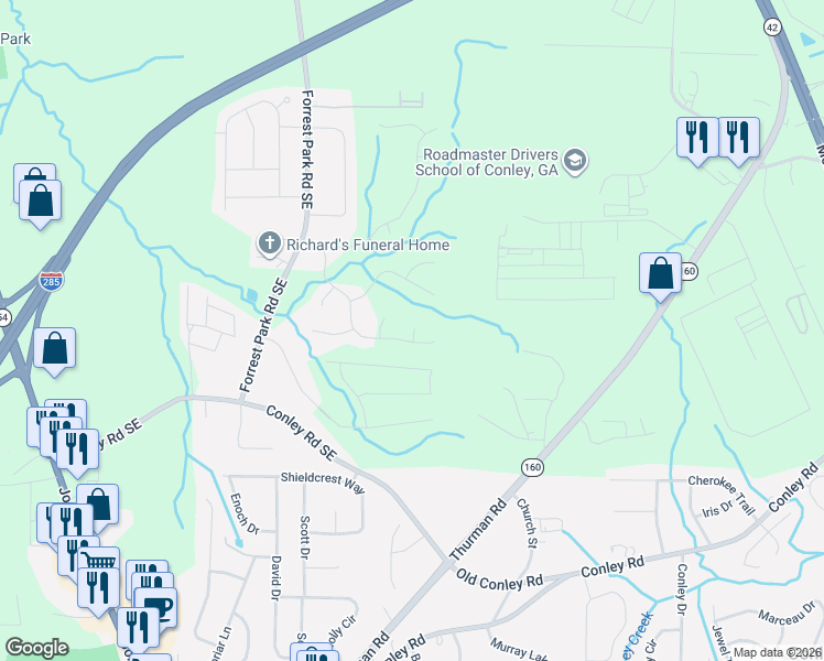 map of restaurants, bars, coffee shops, grocery stores, and more near 1260 Allerton Court Southeast in Atlanta
