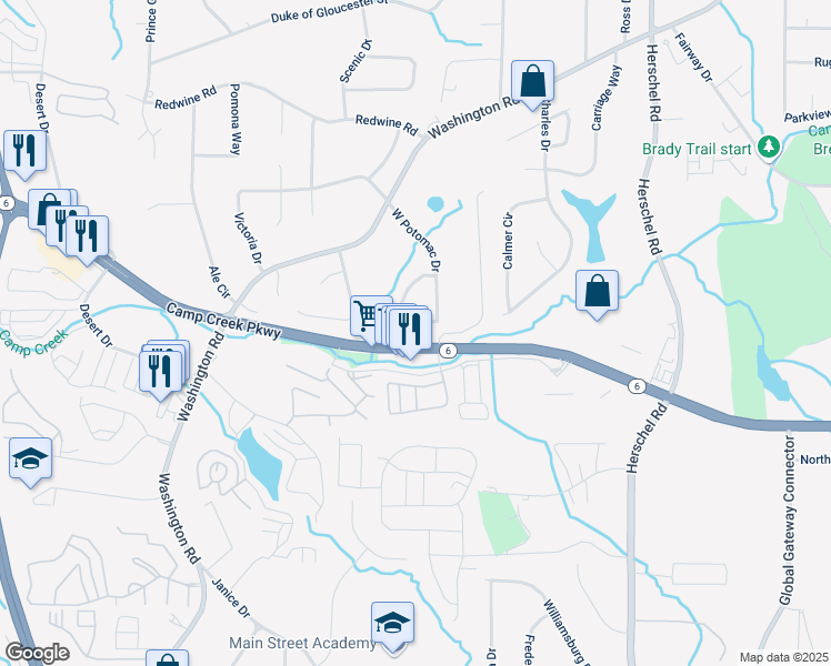 map of restaurants, bars, coffee shops, grocery stores, and more near 2812 Arlington Road in East Point