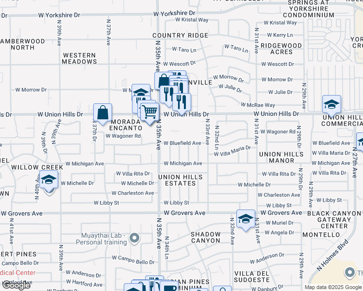 map of restaurants, bars, coffee shops, grocery stores, and more near 18237 North 34th Drive in Phoenix