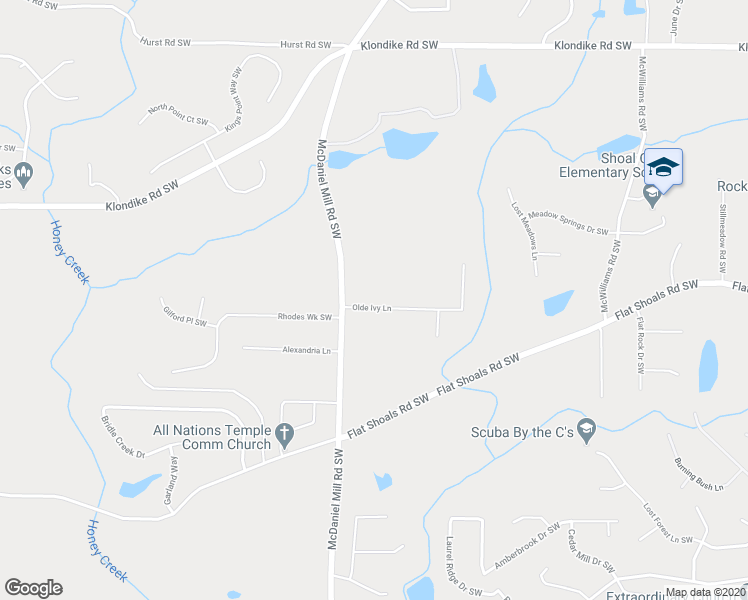 map of restaurants, bars, coffee shops, grocery stores, and more near 2613 Olde Ivy Lane in Conyers