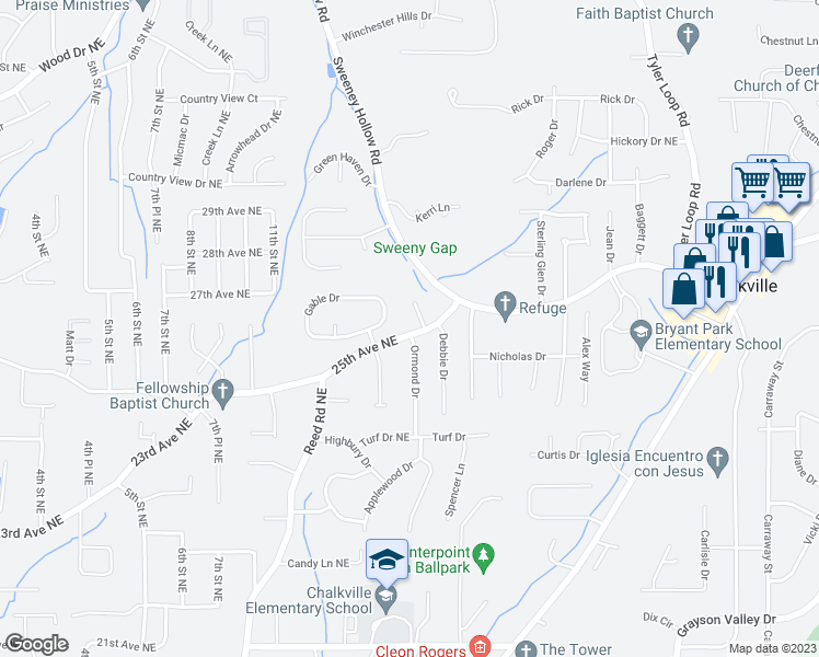 map of restaurants, bars, coffee shops, grocery stores, and more near 1000 25th Avenue Northeast in Birmingham