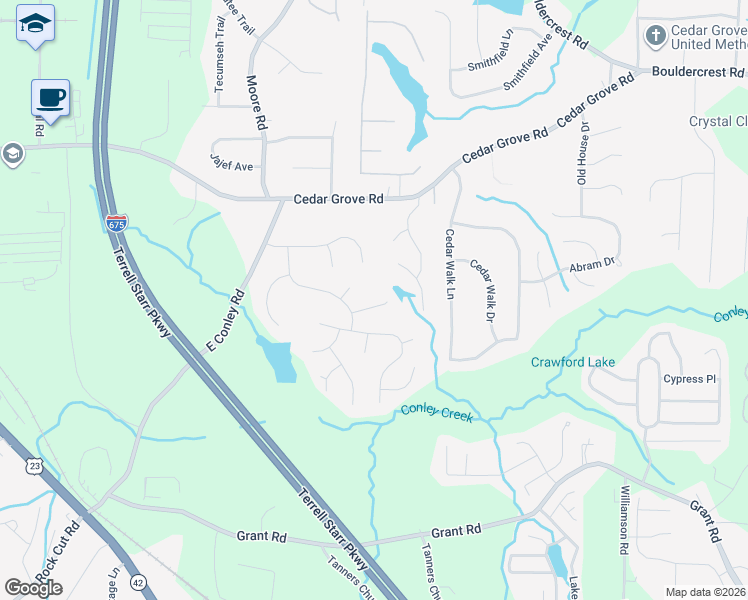 map of restaurants, bars, coffee shops, grocery stores, and more near 1888 Jamaitis Way in Conley