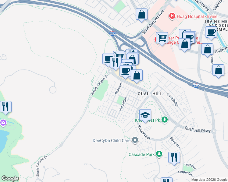 map of restaurants, bars, coffee shops, grocery stores, and more near 88 Stepping Stone in Irvine