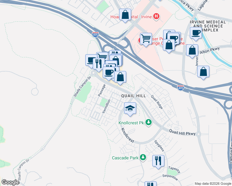 map of restaurants, bars, coffee shops, grocery stores, and more near 51 Windchime in Irvine