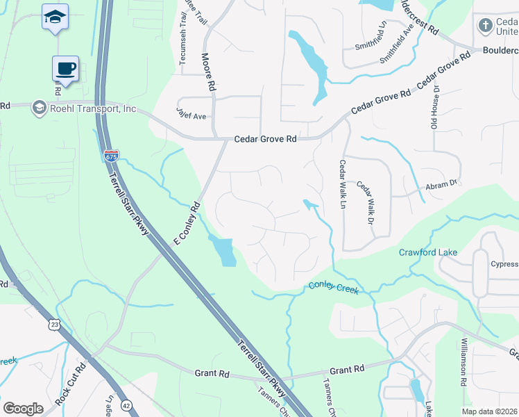 map of restaurants, bars, coffee shops, grocery stores, and more near 4376 Conley Landing in Conley