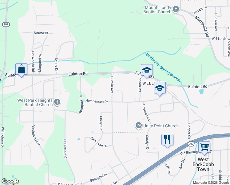 map of restaurants, bars, coffee shops, grocery stores, and more near 808 Tillman Avenue in Anniston