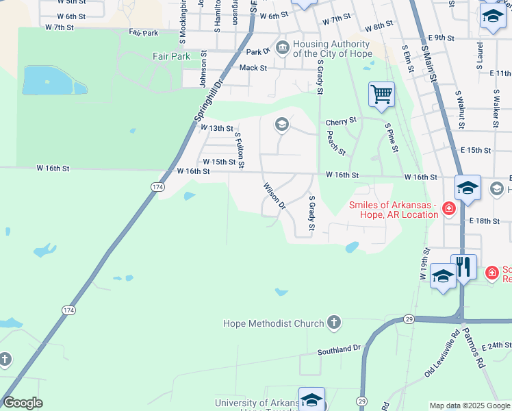 map of restaurants, bars, coffee shops, grocery stores, and more near 1704 Sunset Drive in Hope