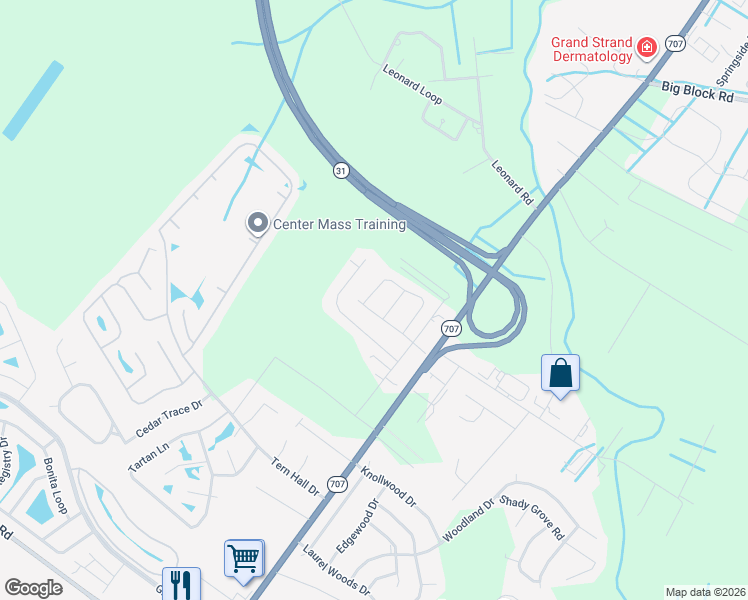 map of restaurants, bars, coffee shops, grocery stores, and more near 303 Seagrass Loop in Myrtle Beach