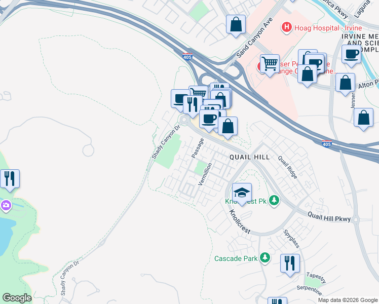 map of restaurants, bars, coffee shops, grocery stores, and more near 80 Stepping Stone in Irvine