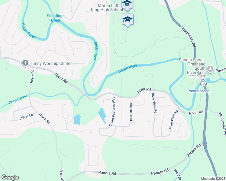 map of restaurants, bars, coffee shops, grocery stores, and more near 5206 River Road in Ellenwood