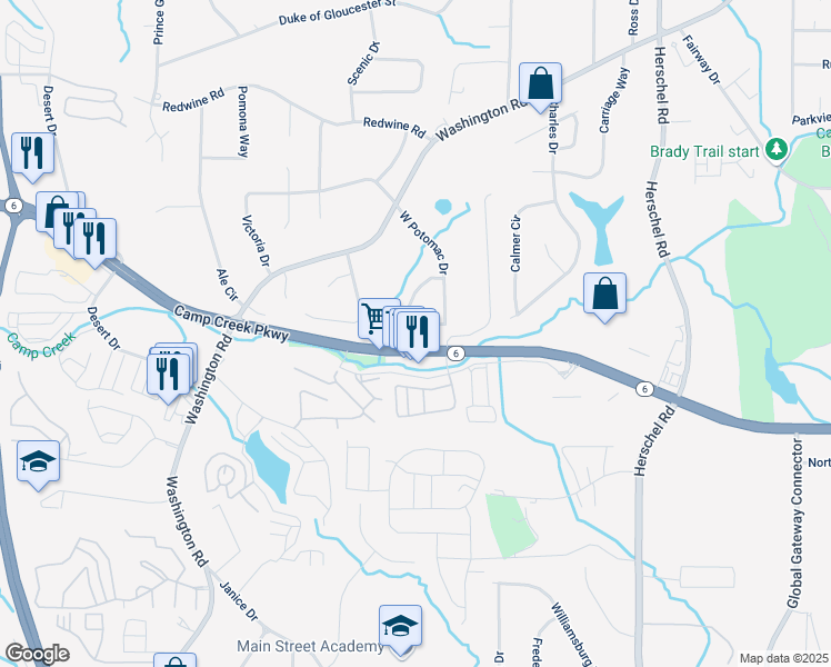 map of restaurants, bars, coffee shops, grocery stores, and more near 2820 Arlington Road in East Point