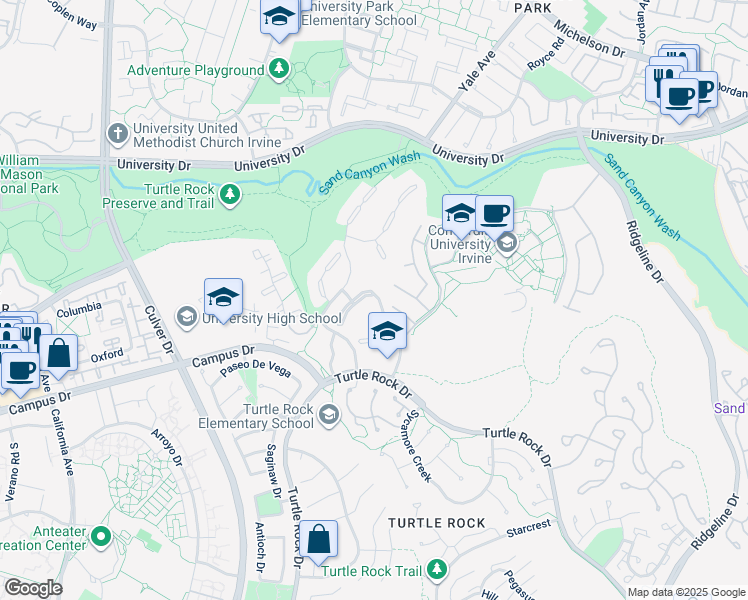 map of restaurants, bars, coffee shops, grocery stores, and more near in Irvine