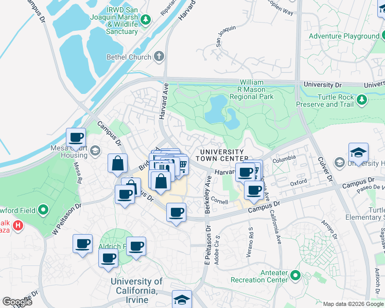 map of restaurants, bars, coffee shops, grocery stores, and more near 14 Scripps Aisle in Irvine