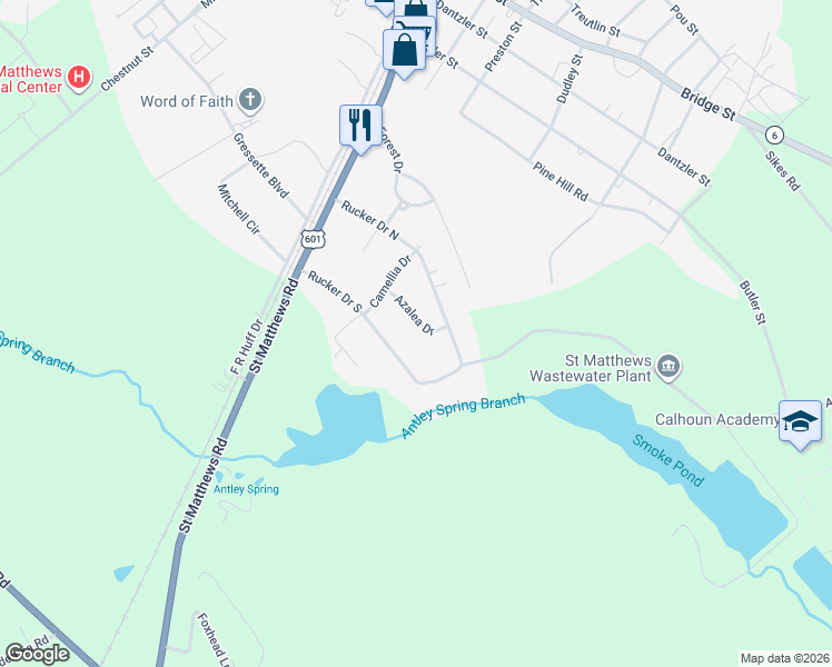map of restaurants, bars, coffee shops, grocery stores, and more near 110 Azalea Drive in Saint Matthews