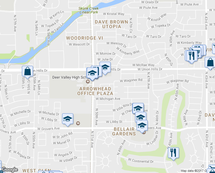 map of restaurants, bars, coffee shops, grocery stores, and more near 4944 West Jeremy Drive in Glendale