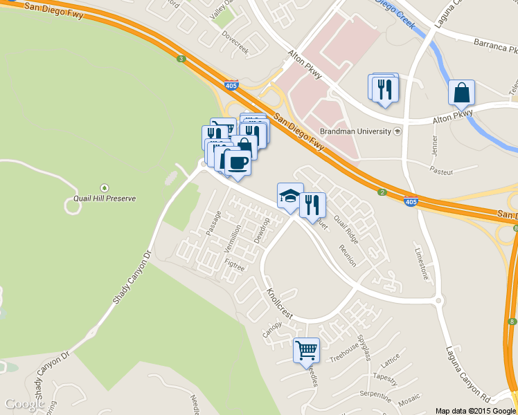 map of restaurants, bars, coffee shops, grocery stores, and more near 87 Windchime in Irvine