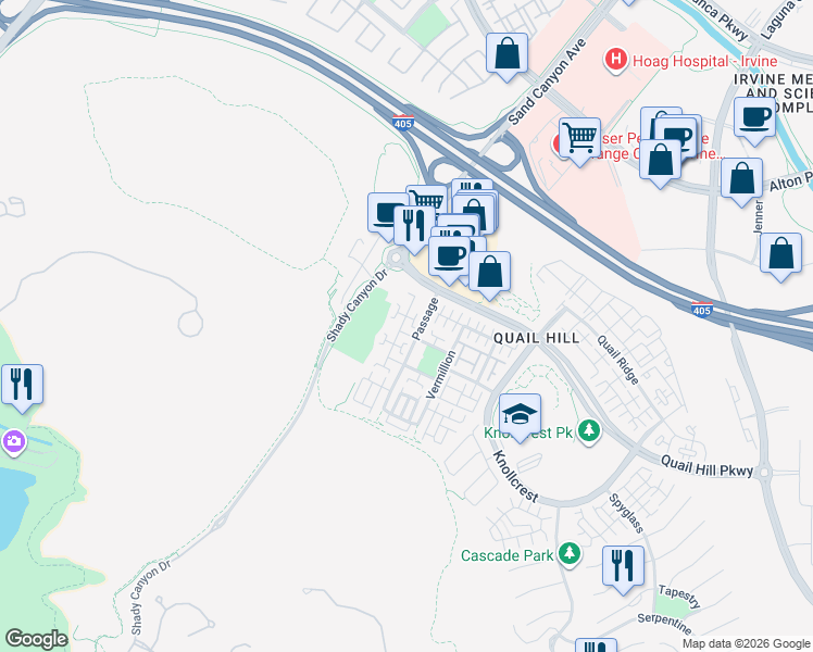 map of restaurants, bars, coffee shops, grocery stores, and more near 80 Stepping Stone in Irvine