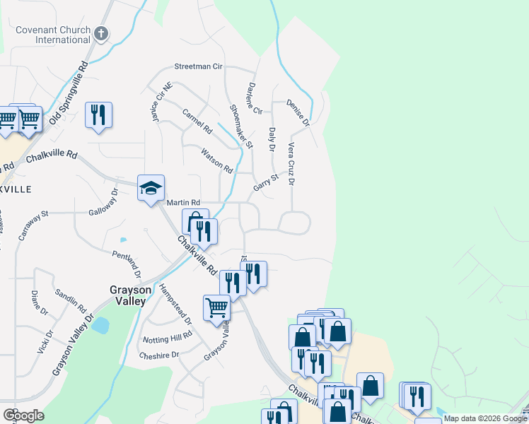 map of restaurants, bars, coffee shops, grocery stores, and more near 2536 Martin Road in Birmingham