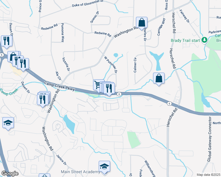 map of restaurants, bars, coffee shops, grocery stores, and more near 2812 Arlington Road in East Point