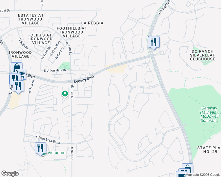 map of restaurants, bars, coffee shops, grocery stores, and more near 18425 North 96th Way in Scottsdale