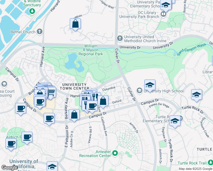 map of restaurants, bars, coffee shops, grocery stores, and more near 66 Georgetown in Irvine