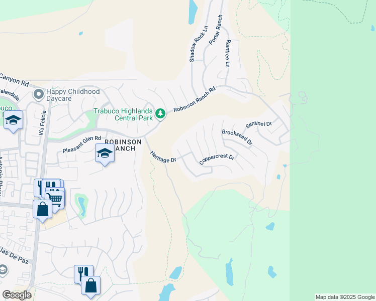 map of restaurants, bars, coffee shops, grocery stores, and more near 21351 Birdhollow Drive in Trabuco Canyon