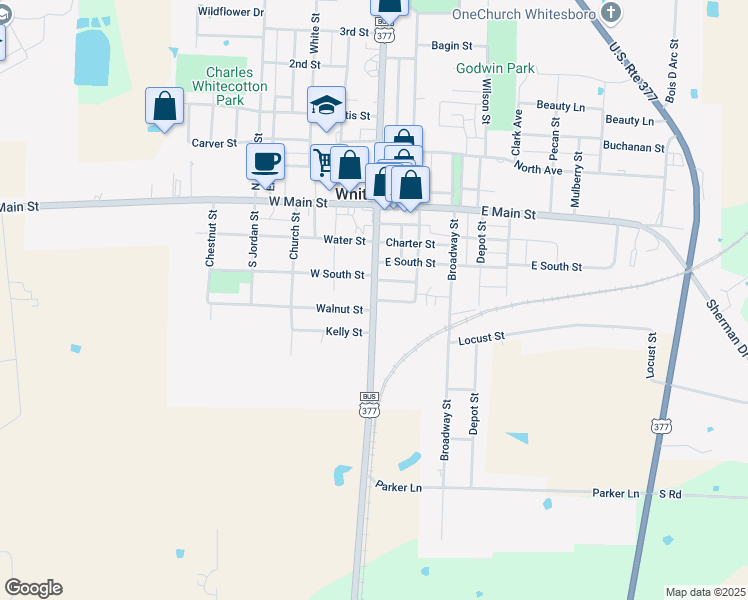 map of restaurants, bars, coffee shops, grocery stores, and more near 309 South Union Street in Whitesboro