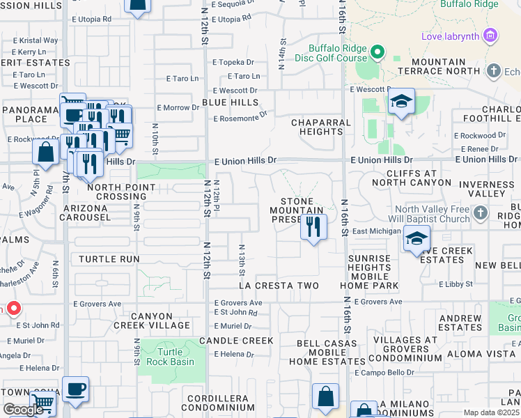 map of restaurants, bars, coffee shops, grocery stores, and more near 18241 North 13th Street in Phoenix
