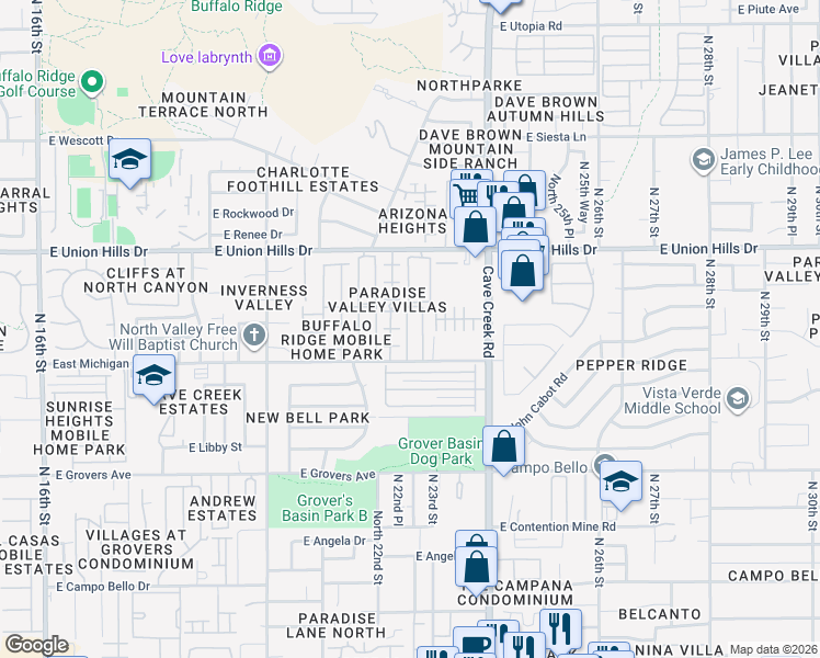 map of restaurants, bars, coffee shops, grocery stores, and more near 2232 East Michigan Avenue in Phoenix