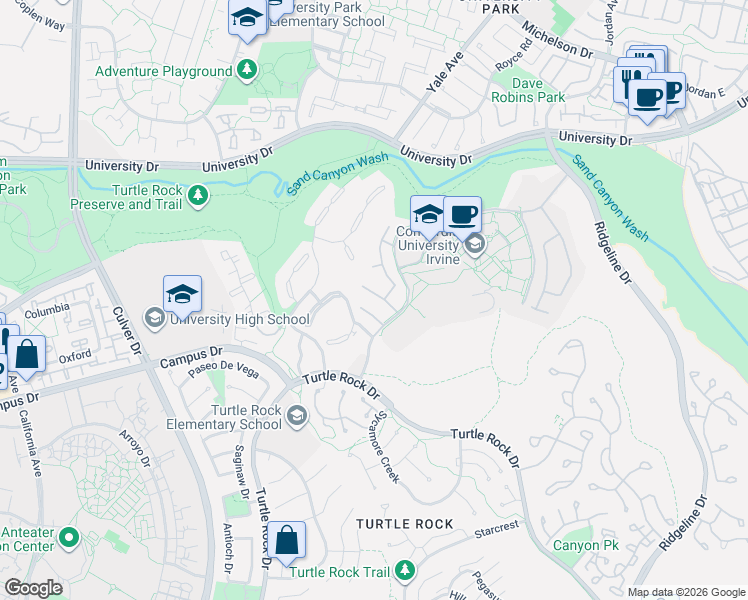 map of restaurants, bars, coffee shops, grocery stores, and more near 17 Faith in Irvine