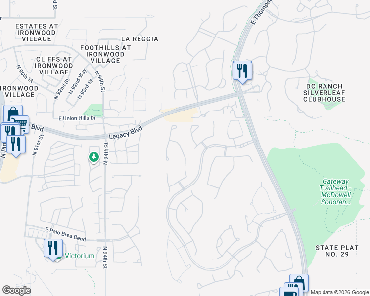 map of restaurants, bars, coffee shops, grocery stores, and more near 18427 North 97th Place in Scottsdale
