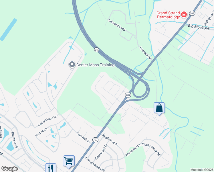 map of restaurants, bars, coffee shops, grocery stores, and more near 303 Seagrass Loop in Myrtle Beach