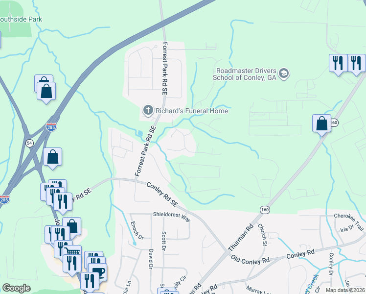 map of restaurants, bars, coffee shops, grocery stores, and more near 1170 Rigby Court Southeast in Atlanta