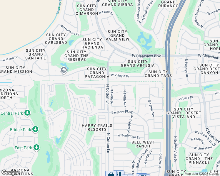 map of restaurants, bars, coffee shops, grocery stores, and more near 18460 North 170th Drive in Surprise