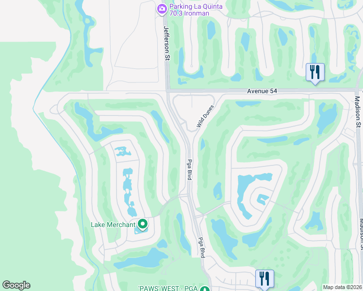 map of restaurants, bars, coffee shops, grocery stores, and more near 54613 Oakhill in La Quinta